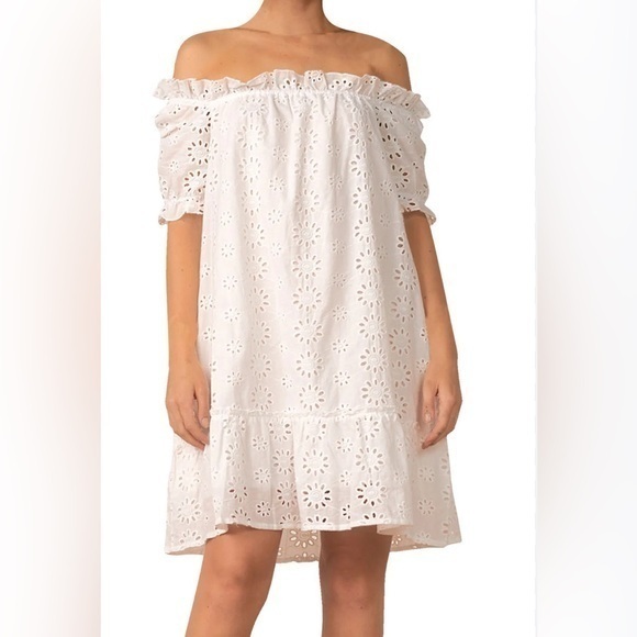 Rebellion Dresses & Skirts - Rebellion white off the shoulder eyelet mini dress size medium